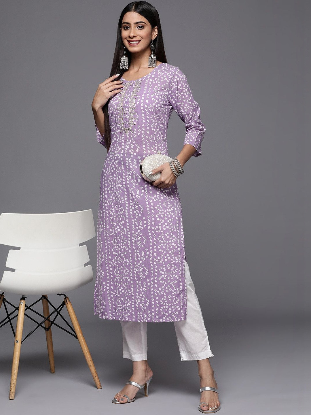 Kethi Fashion Women Bandhani Striped Mirror Work Kurta