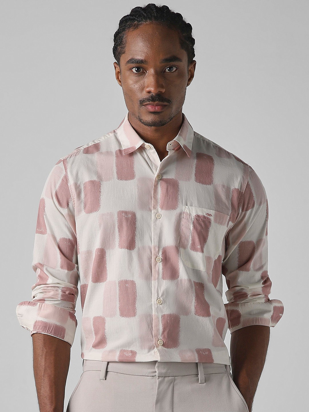 Mufti Men Slim Fit Spread Collar Geometric Printed Cotton Casual Shirt