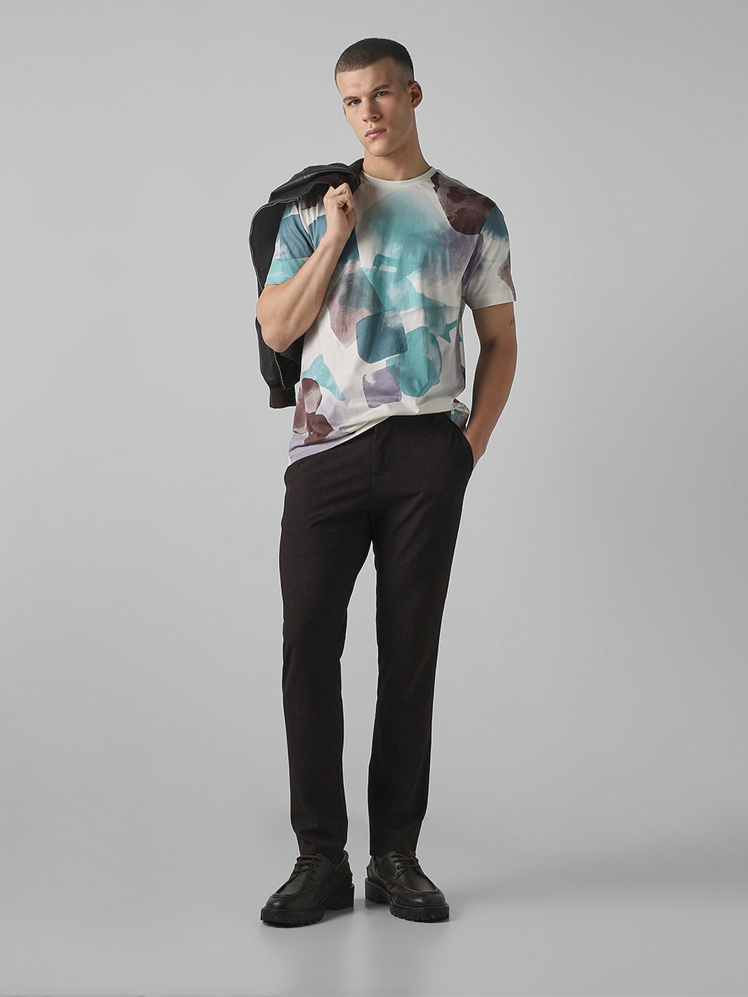 Mufti Men Abstract Printed Round Neck Cotton Slim Fit T-shirt
