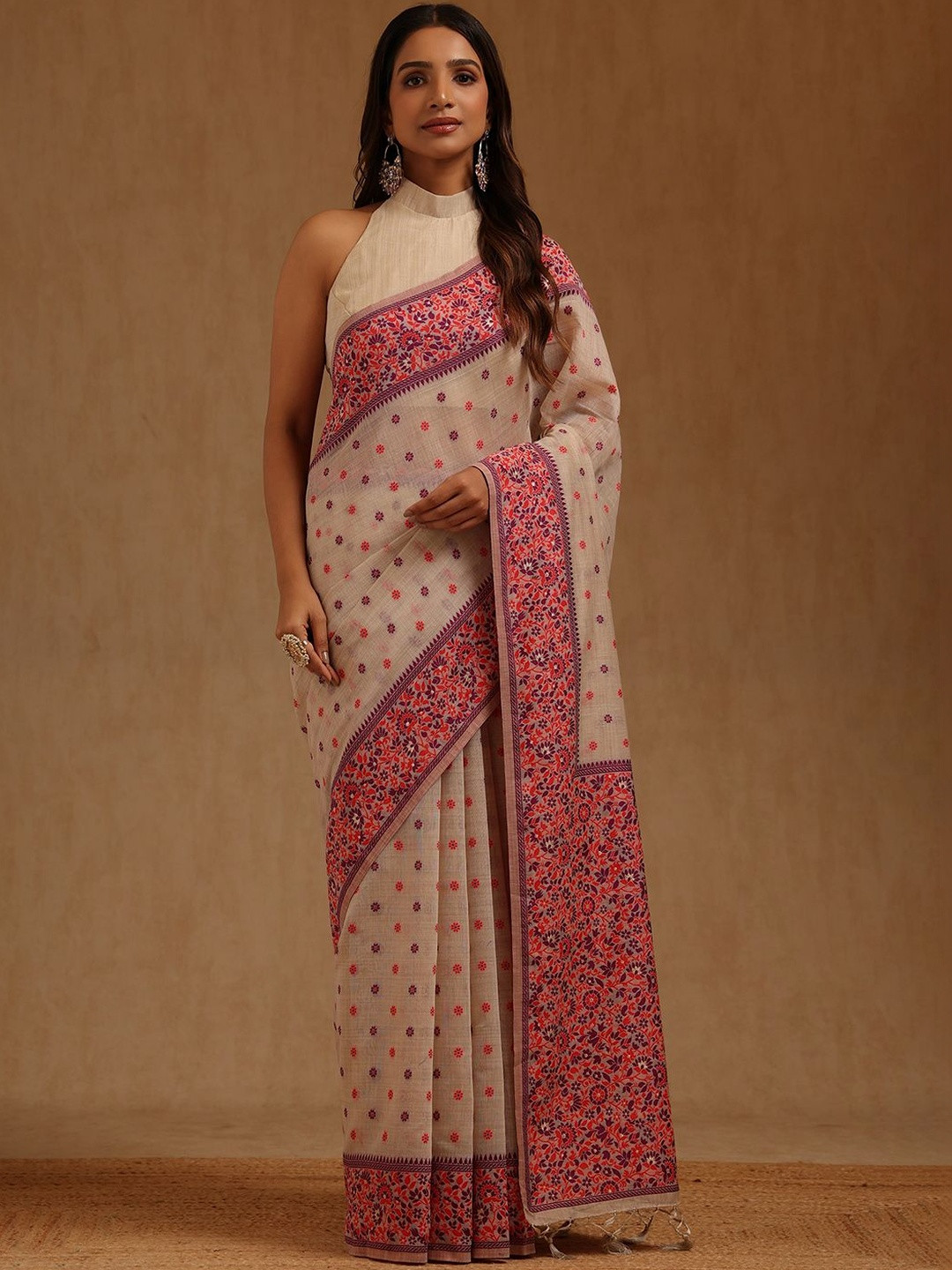 Soch Floral Embroidered Handloom Chanderi Saree