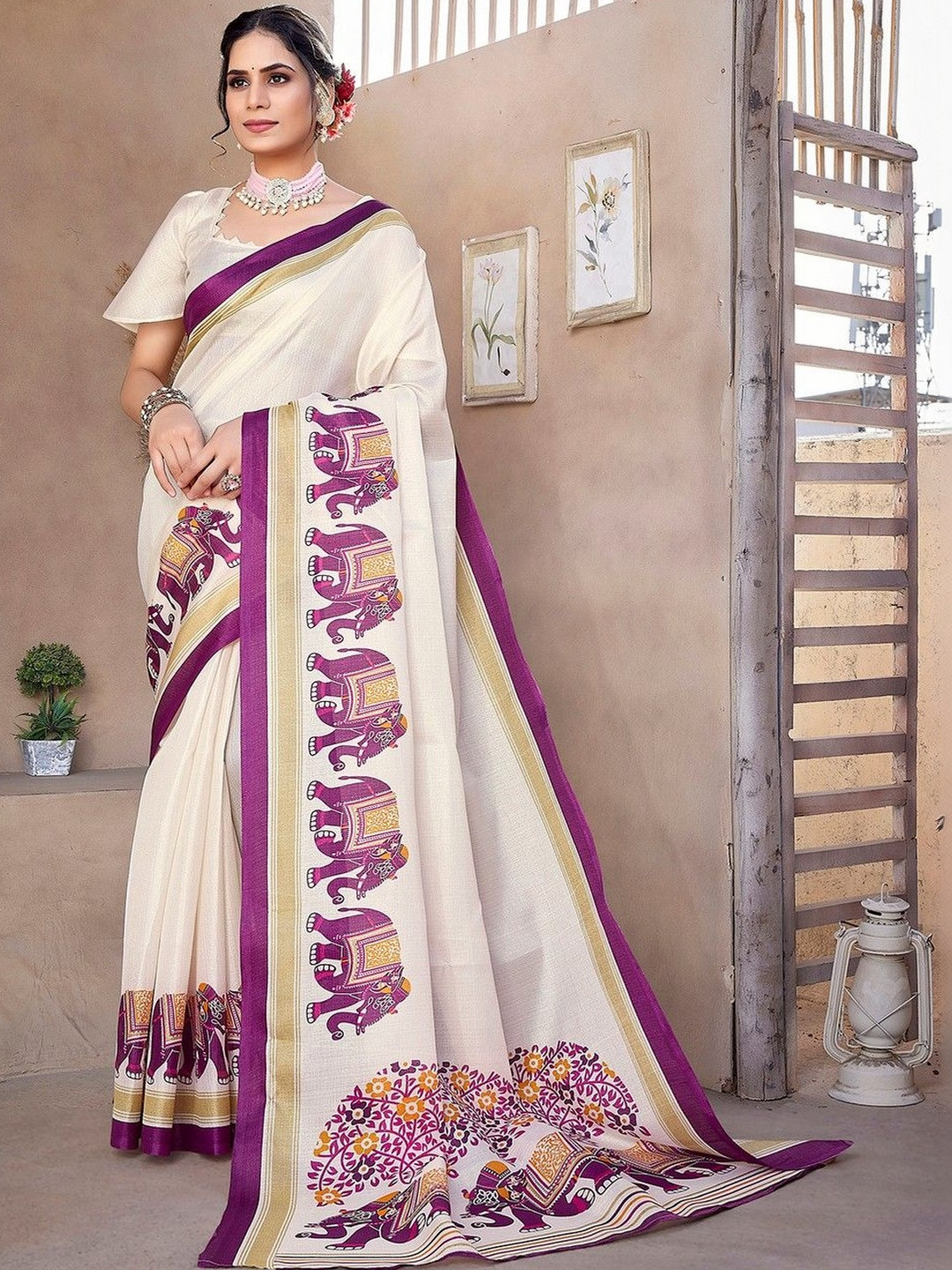 JANOI Ethnic Motifs Art Silk Fusion Fashion Saree