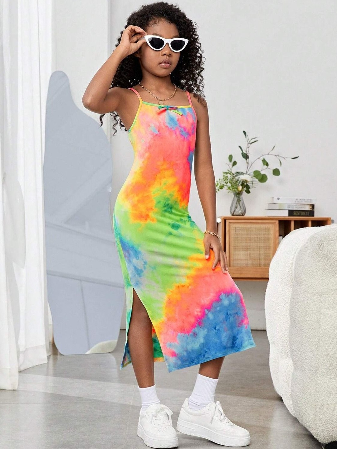 Sangria Girls Printed Square Neck Bodycon Midi Dress