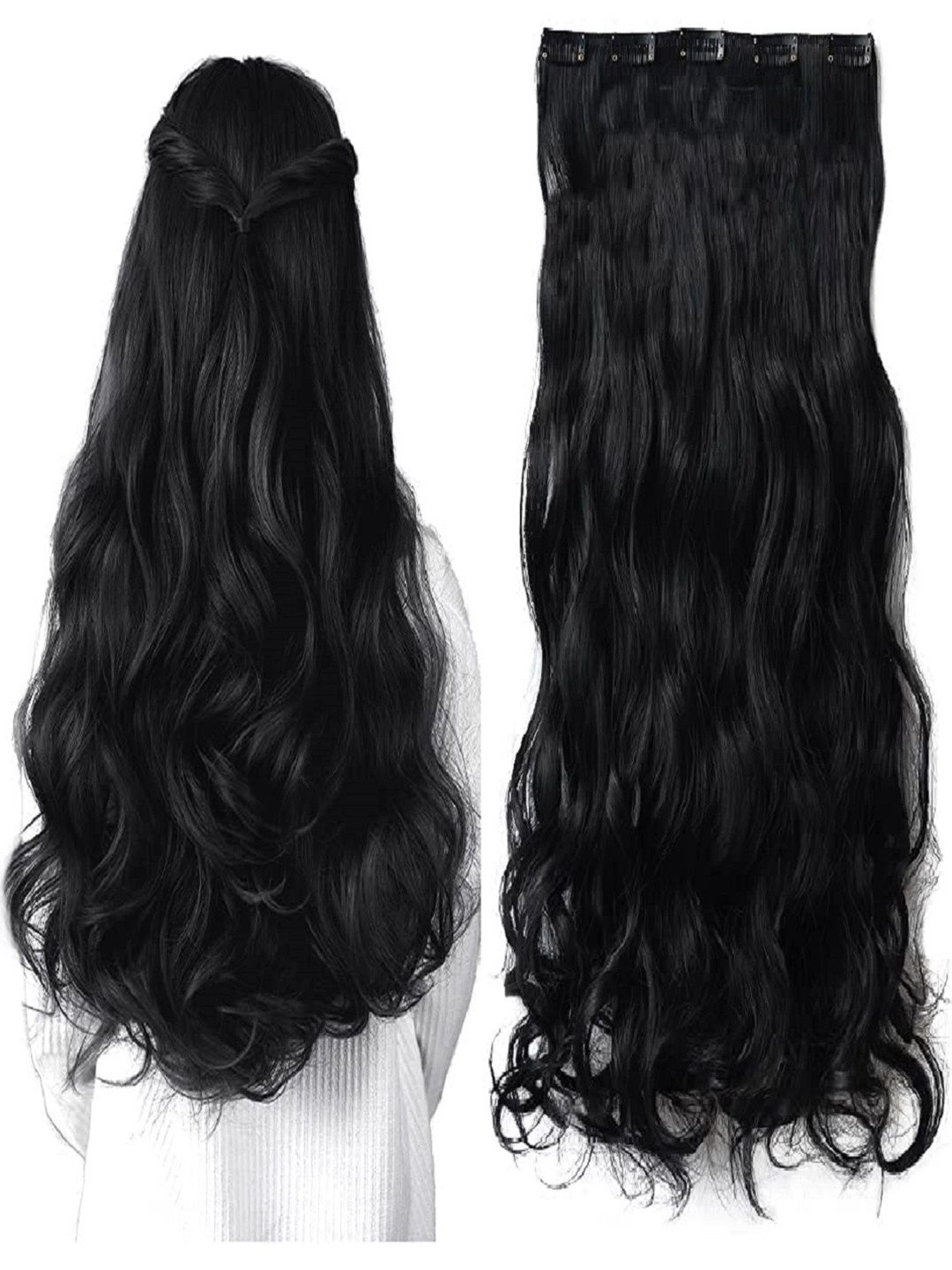 BeatStock Clip In Curly Locks Hair Extension - Black - 24 Inch