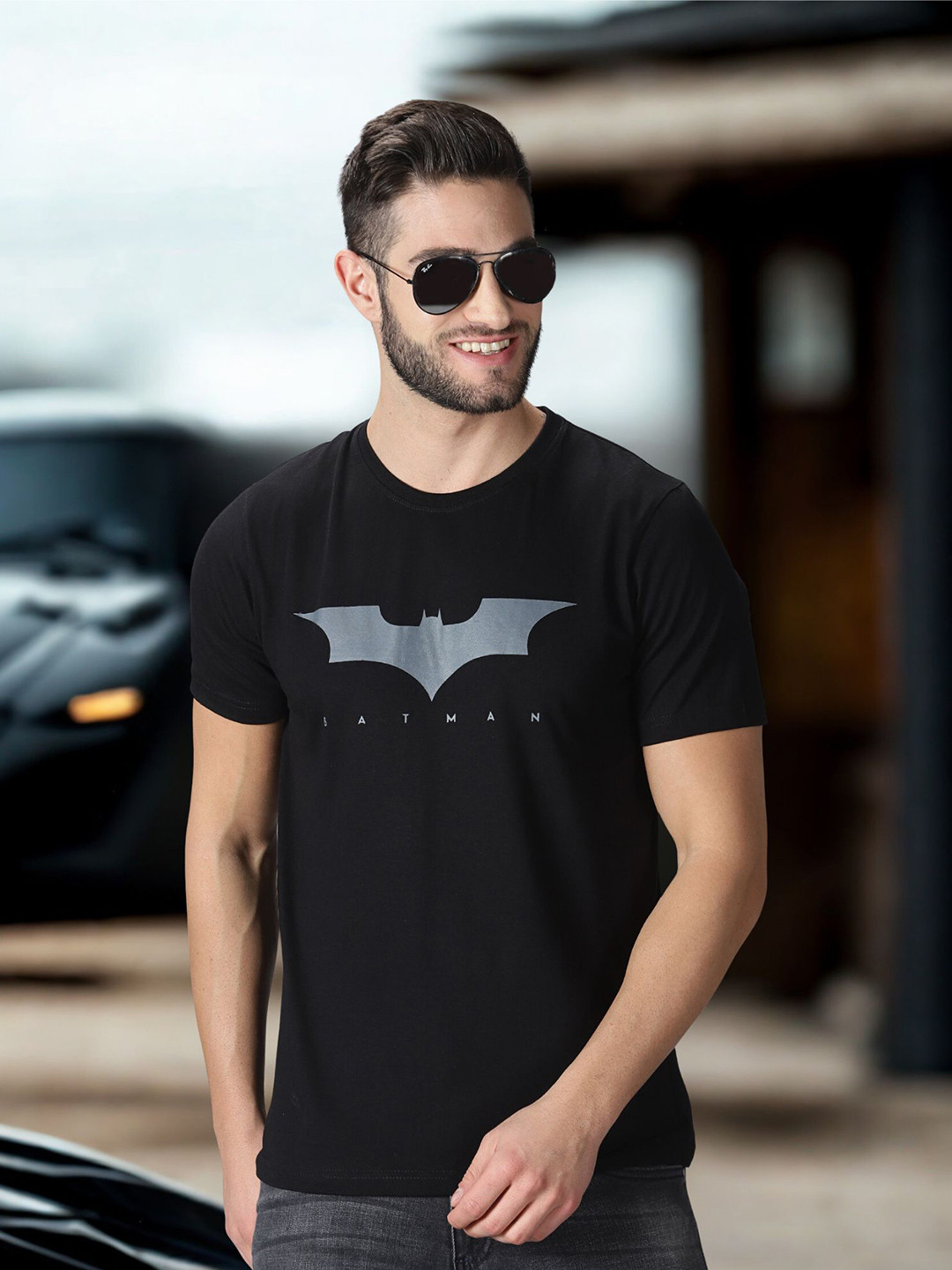 Y.O.U Batman Graphic Printed Pure Cotton Regular Fit T-shirt