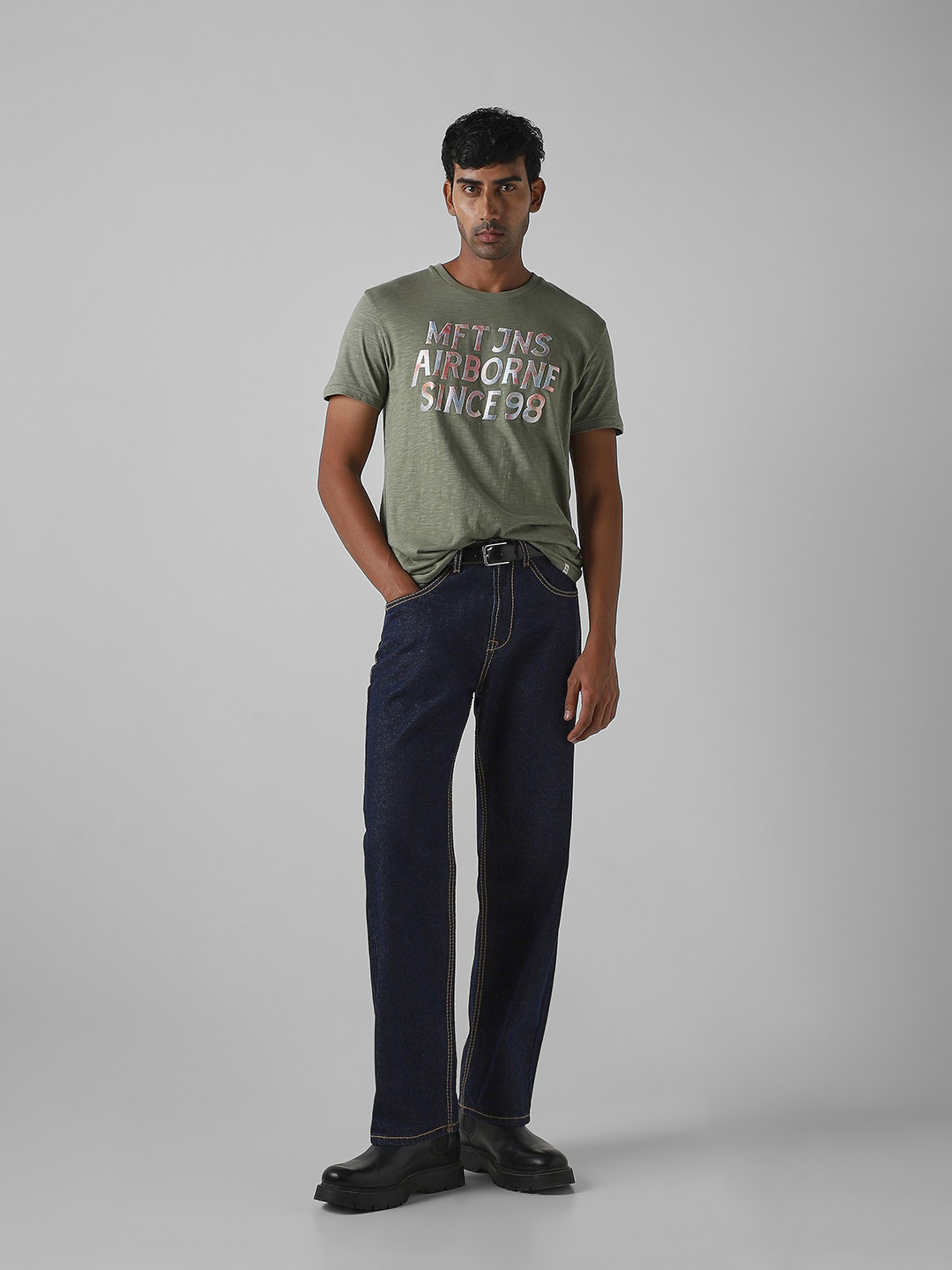 Mufti Typography Printed Slim Fit Cotton T-shirt