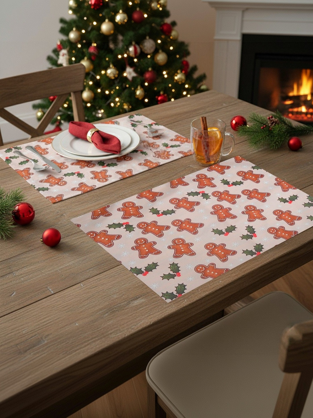 PRAKARTIK 2Pcs Cream-Colored & Brown Printed Rectangle Table Placemats