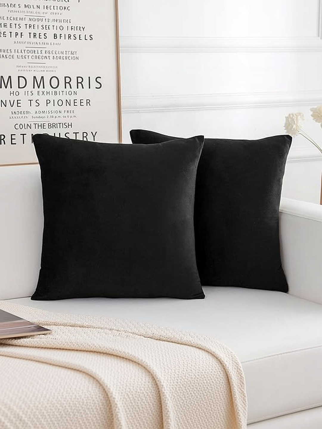 KNOTTING HOME Black Set of 2 Velvet Square Cushion Covers