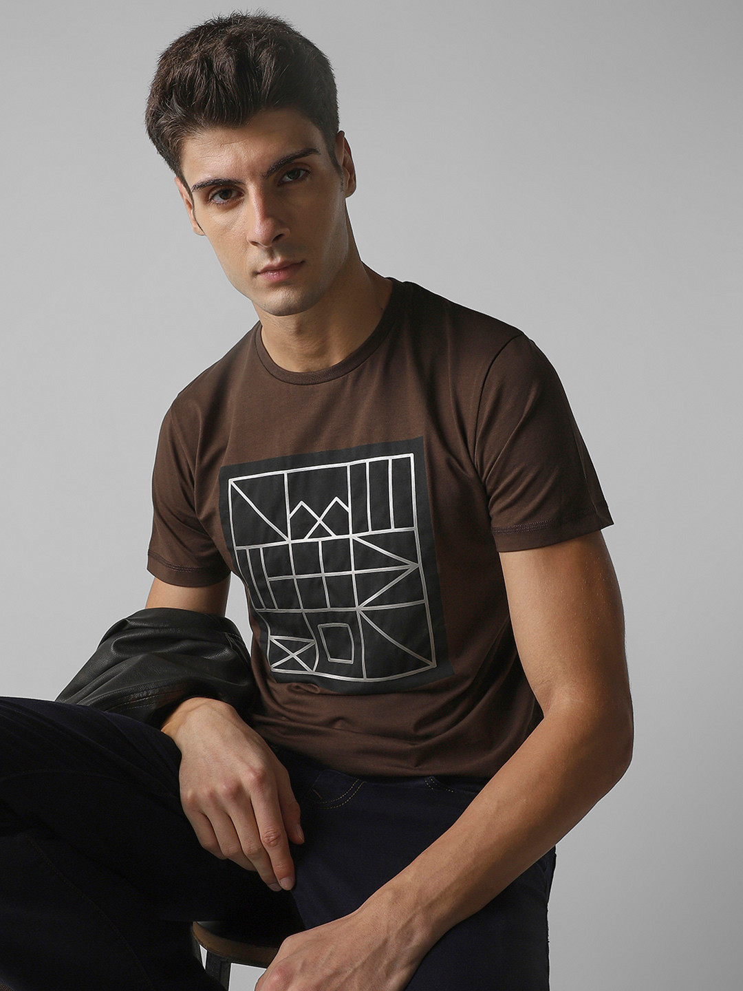Mufti Men Geometric Printed Round Neck Cotton Slim Fit T-shirt