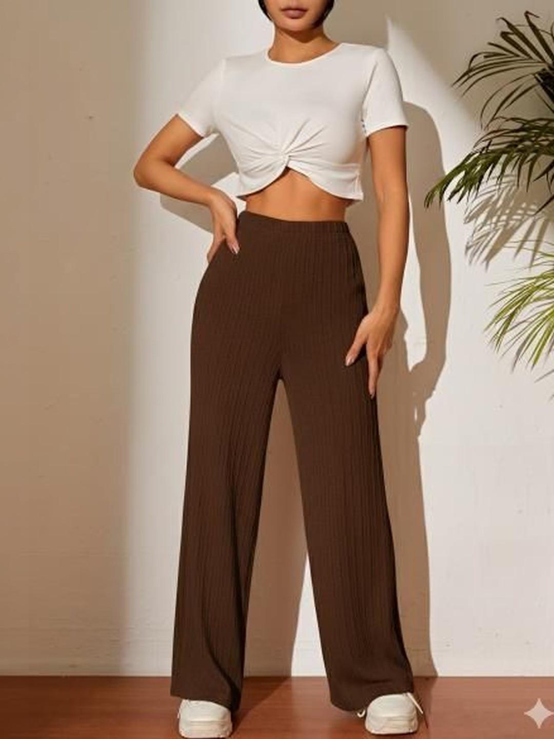 PREMNAD Women Textured Wrinkle Free Trousers