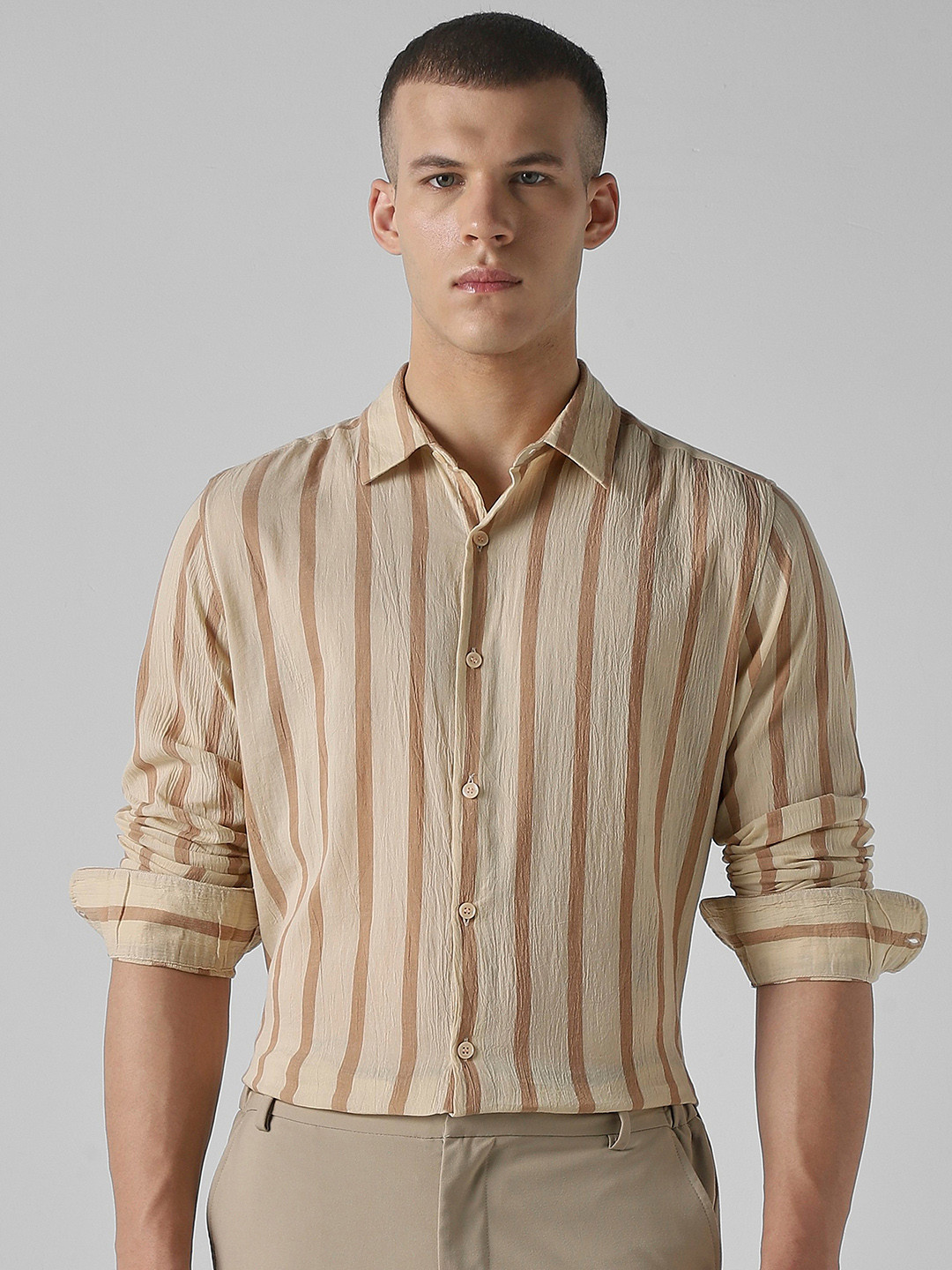 Mufti Men Slim Fit Opaque Striped Casual Shirt
