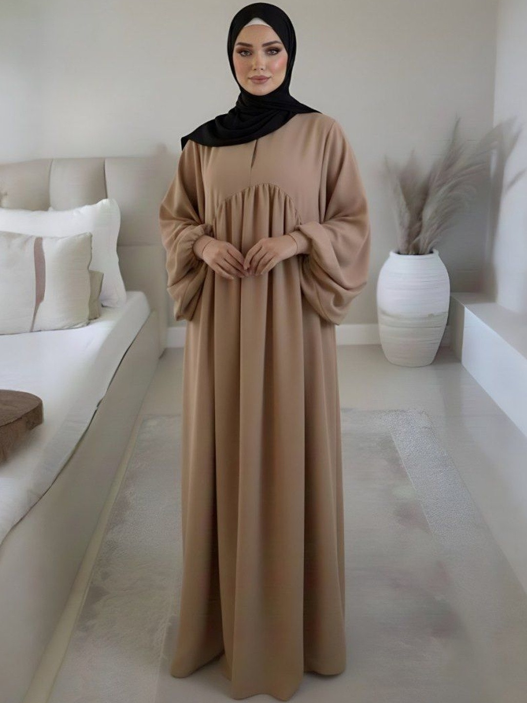 Ovais Abaya Collection Round Neck Long Sleeve Abaya Kaftan Burqas