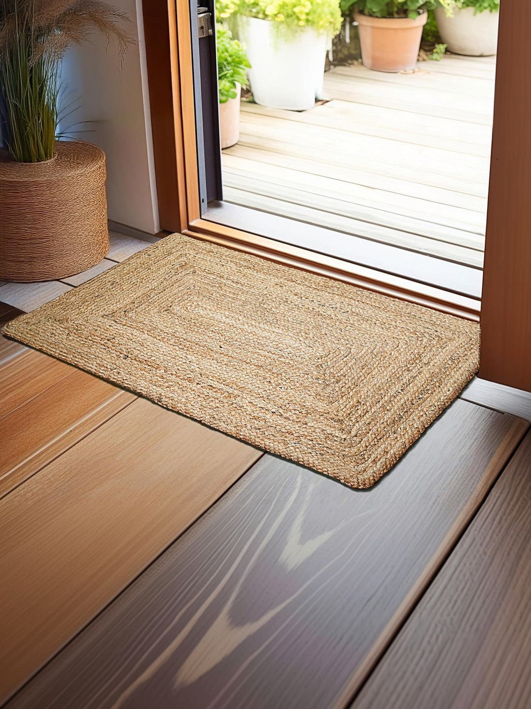 prettykrafts Brown Anti-Slip Eco-Friendly Jute Rectangle Doormat