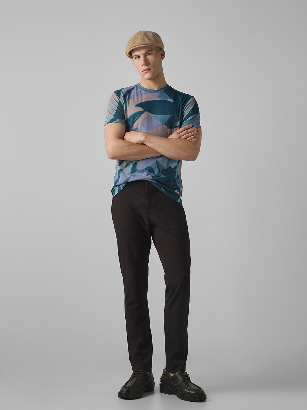 Mufti Men Abstract Printed Round Neck Cotton Slim Fit T-shirt
