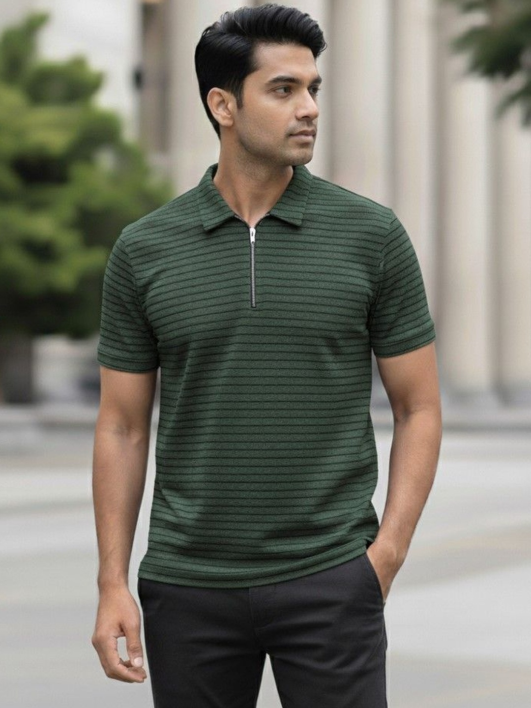 PTVIZE Men Striped Polo Collar T-shirt