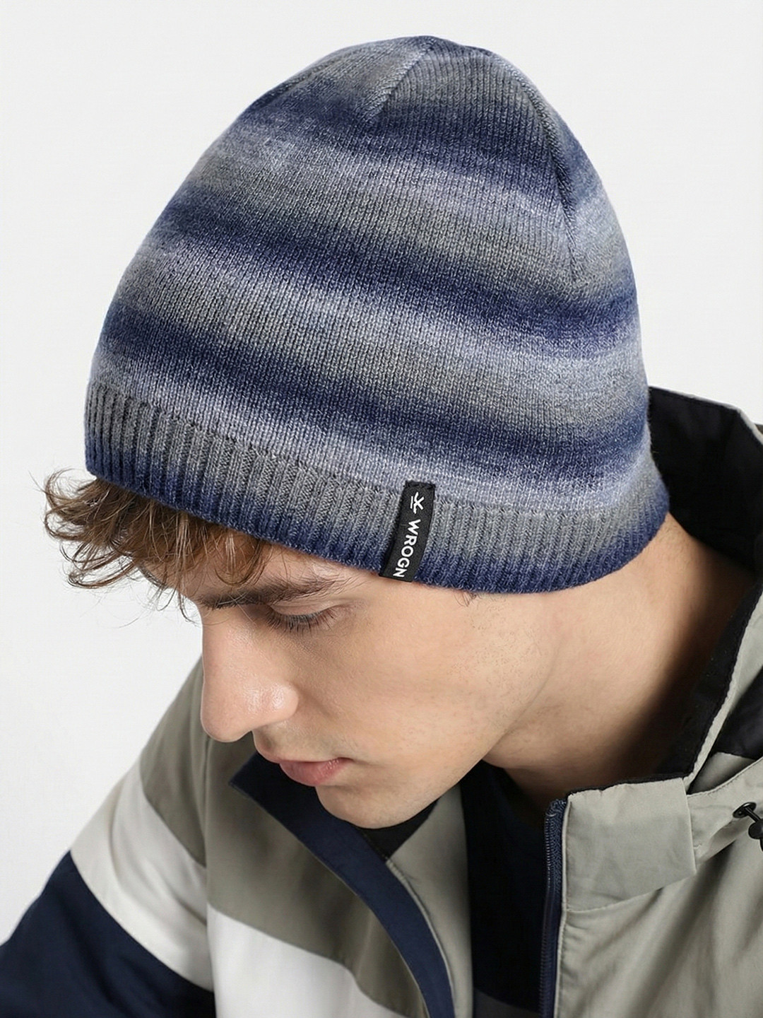 WROGN Unisex Striped Short Beanie with Ombre Effect