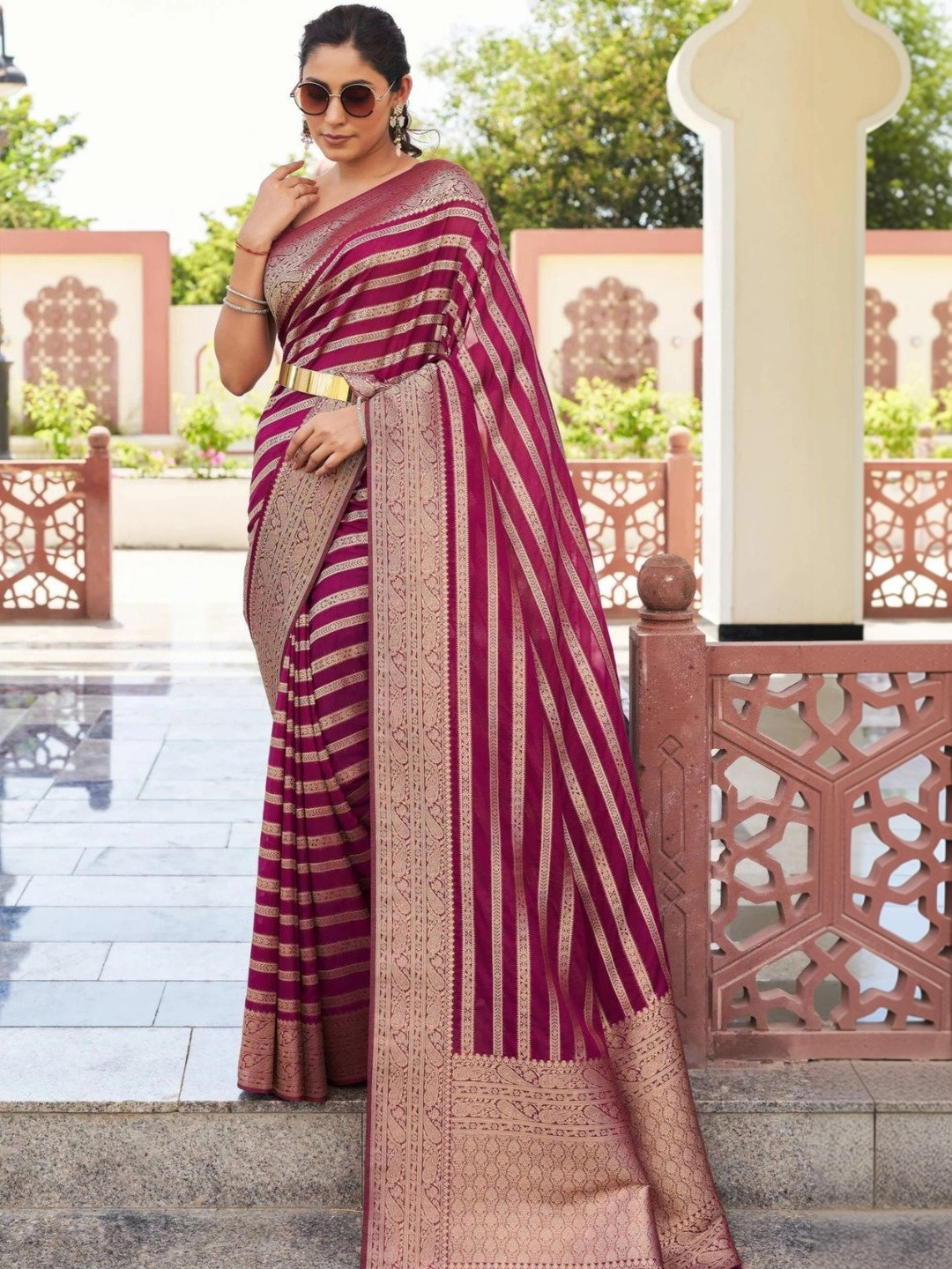 PHEASANT Woven Design Zari Silk Blend Heavy Work Banarasi Saree