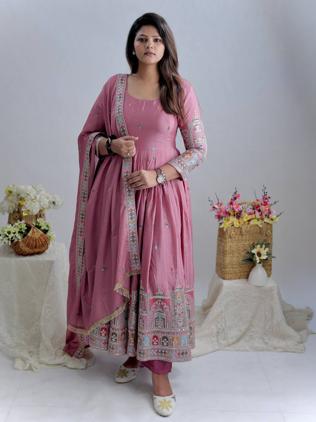 Vanshaft Collection Women Ethnic Motifs Embroidered Panelled Sequinned Kurta with Trousers & With Dupatta