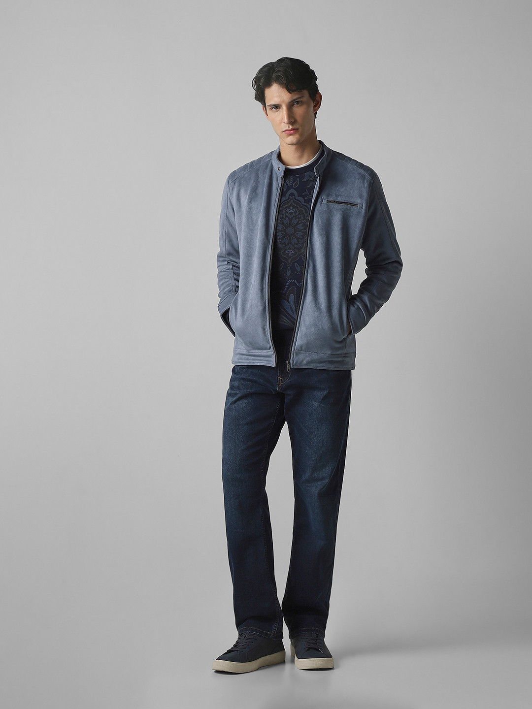 Mufti Mandarin Collar Open Front Jacket