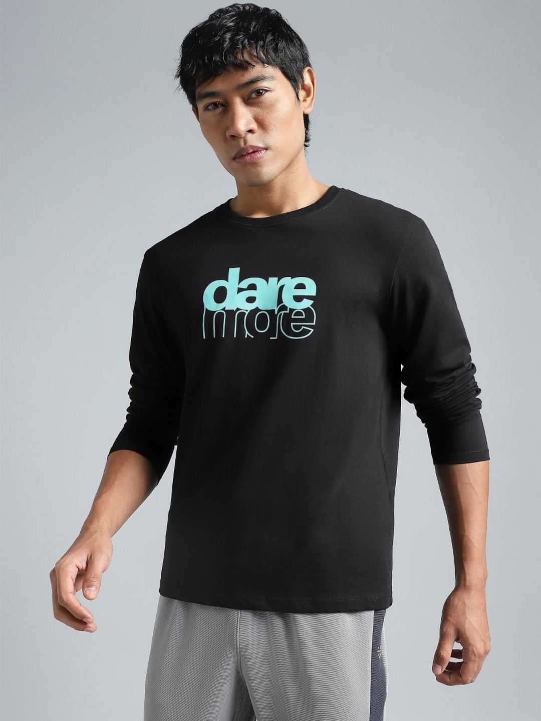 CULT Men's Black Dare More Graphic Full Sleeve T-shirt