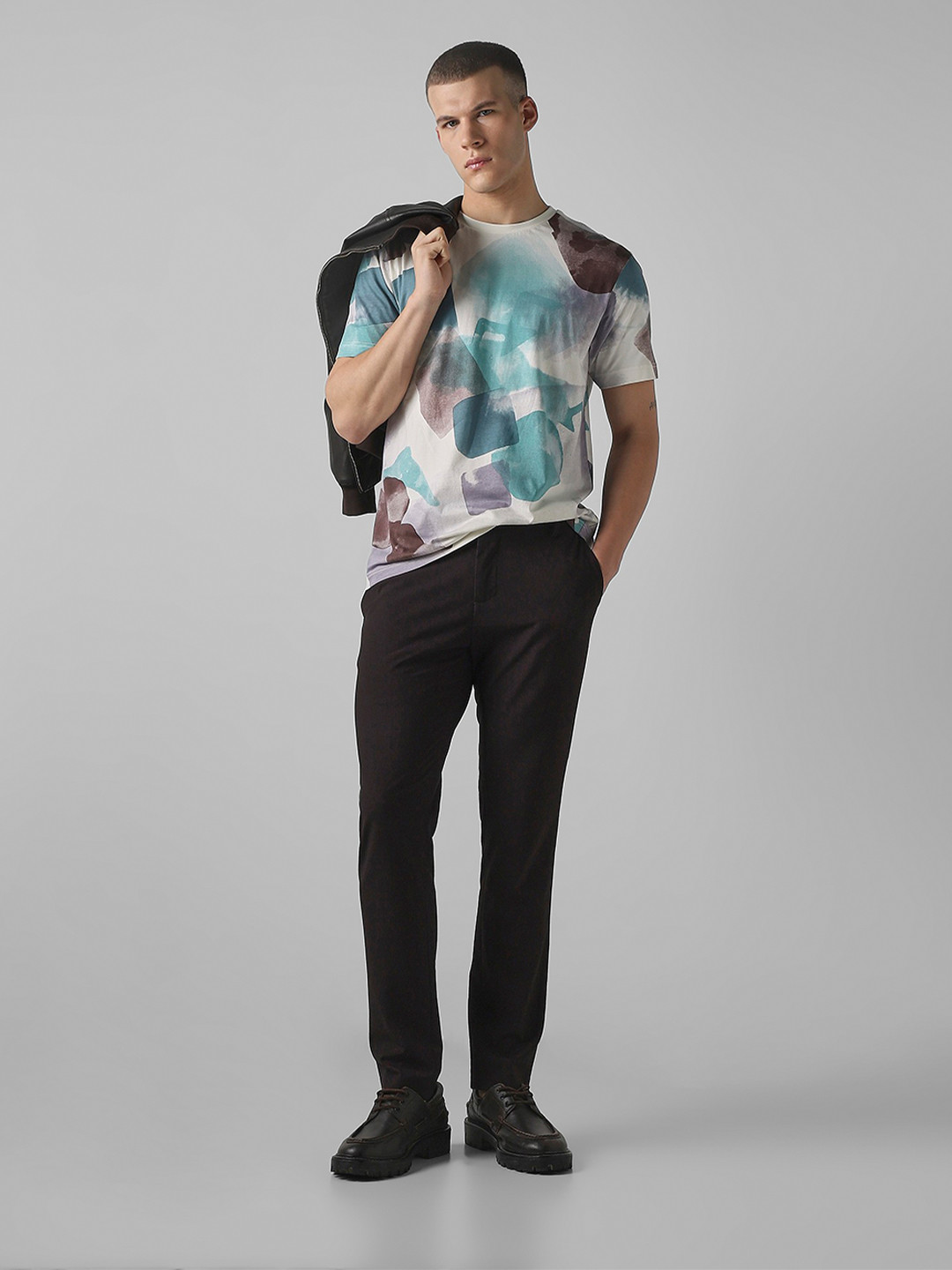 Mufti Men Abstract Printed Round Neck Cotton Slim Fit T-shirt