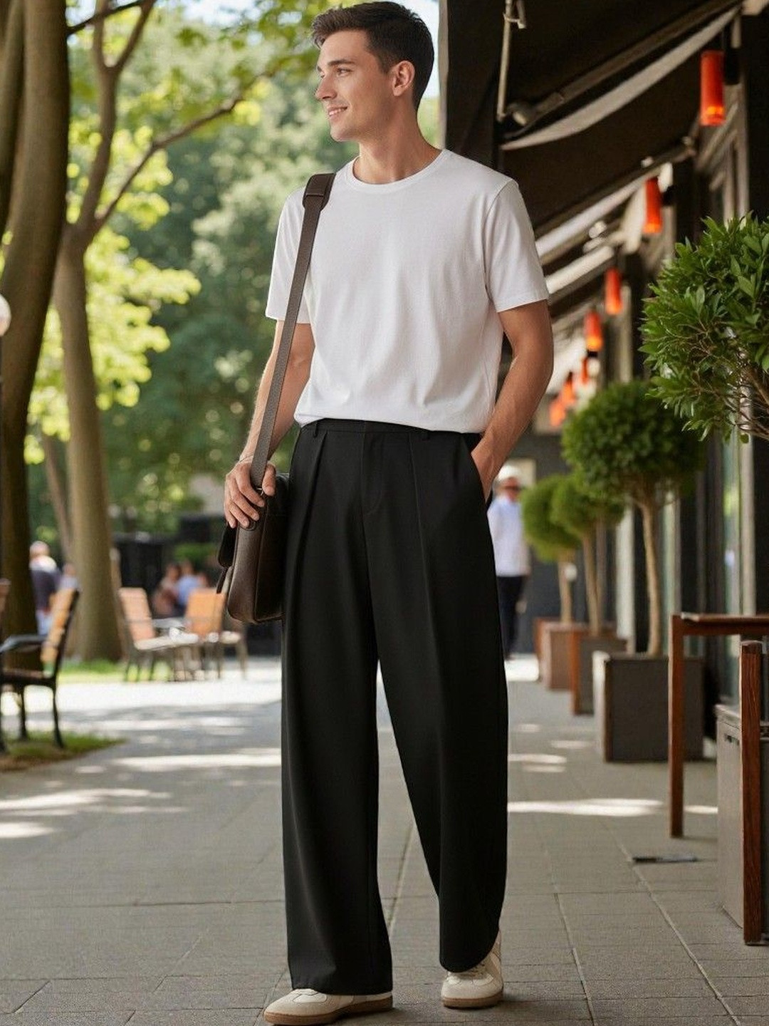COVZ Men Korean Loose Fit Easy Wash Pleated Trousers