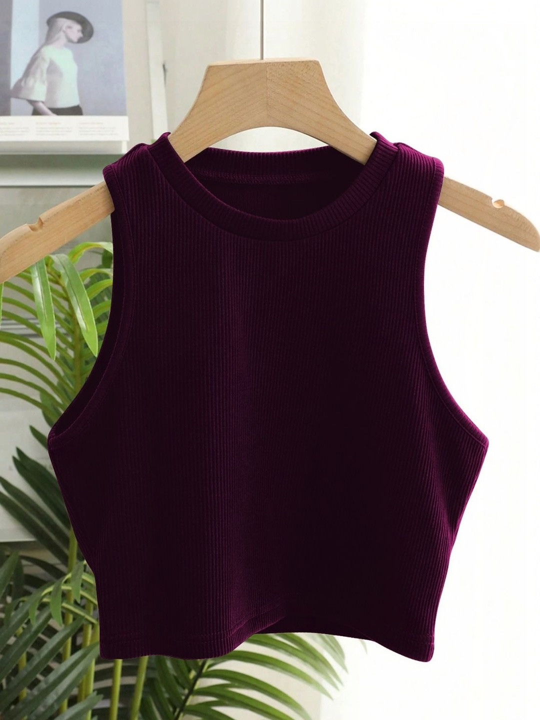 TOOCHKI Ribbed Solid Sleevless Lycra Crop Top