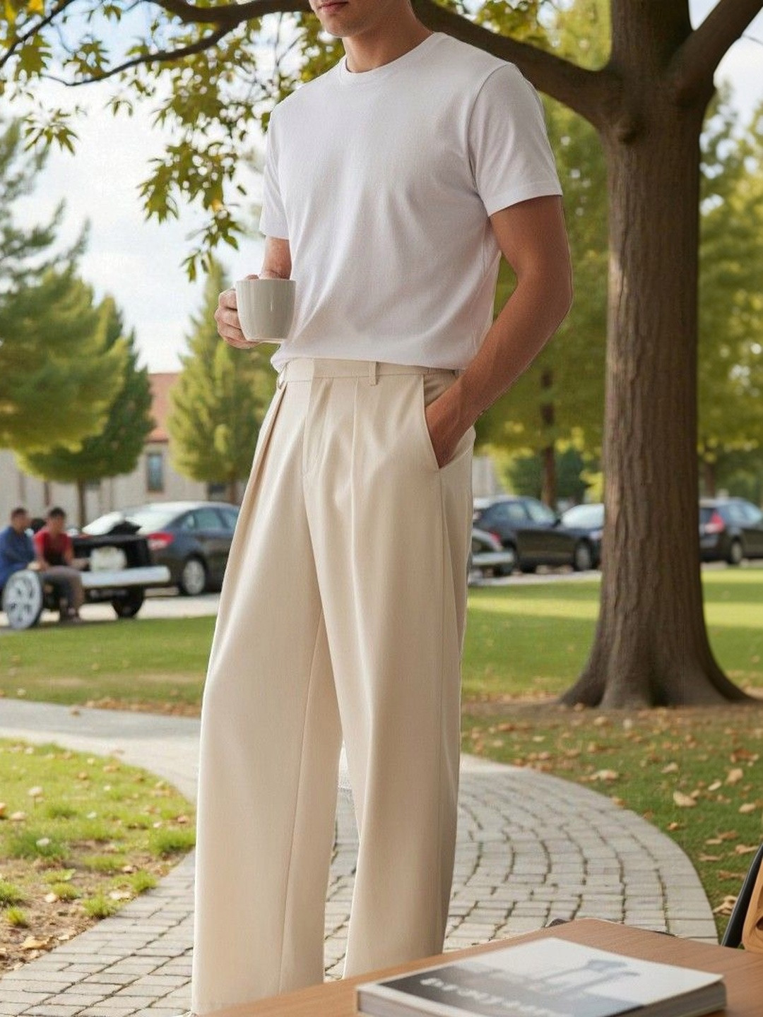 BROADSTAR Men Smart Straight Fit Easy Wash Pleated Trousers
