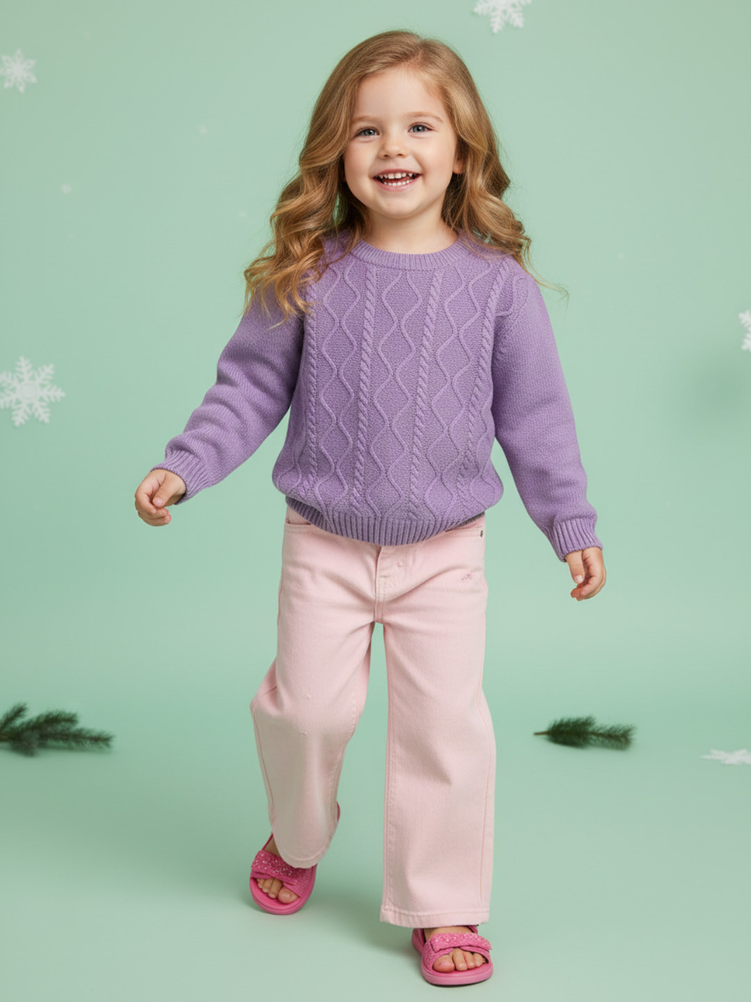 Nauti Nati Girls Lavender Cable Knit Pullover Sweater