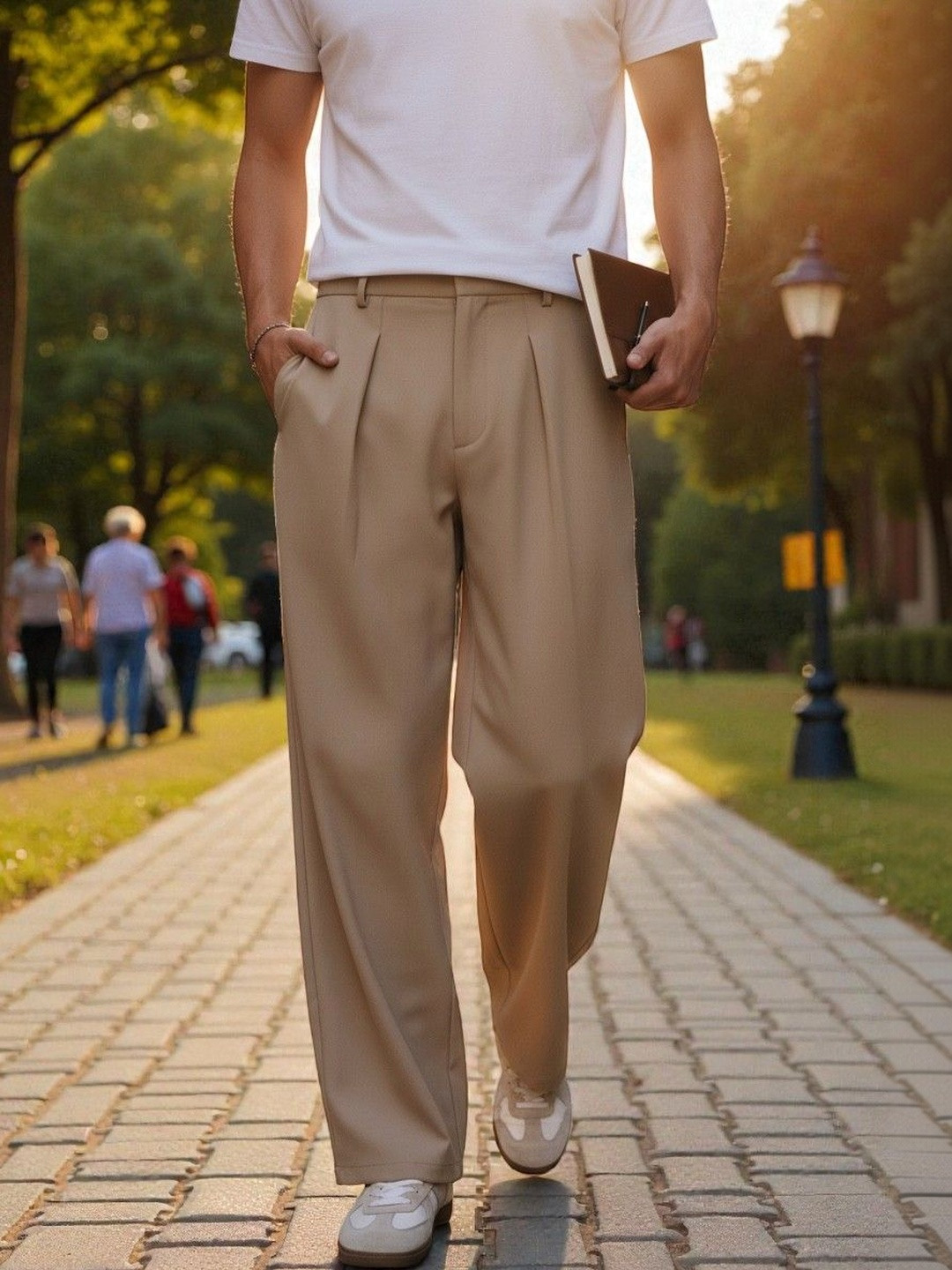 BROADSTAR Men Smart Straight Fit Easy Wash Pleated Trousers
