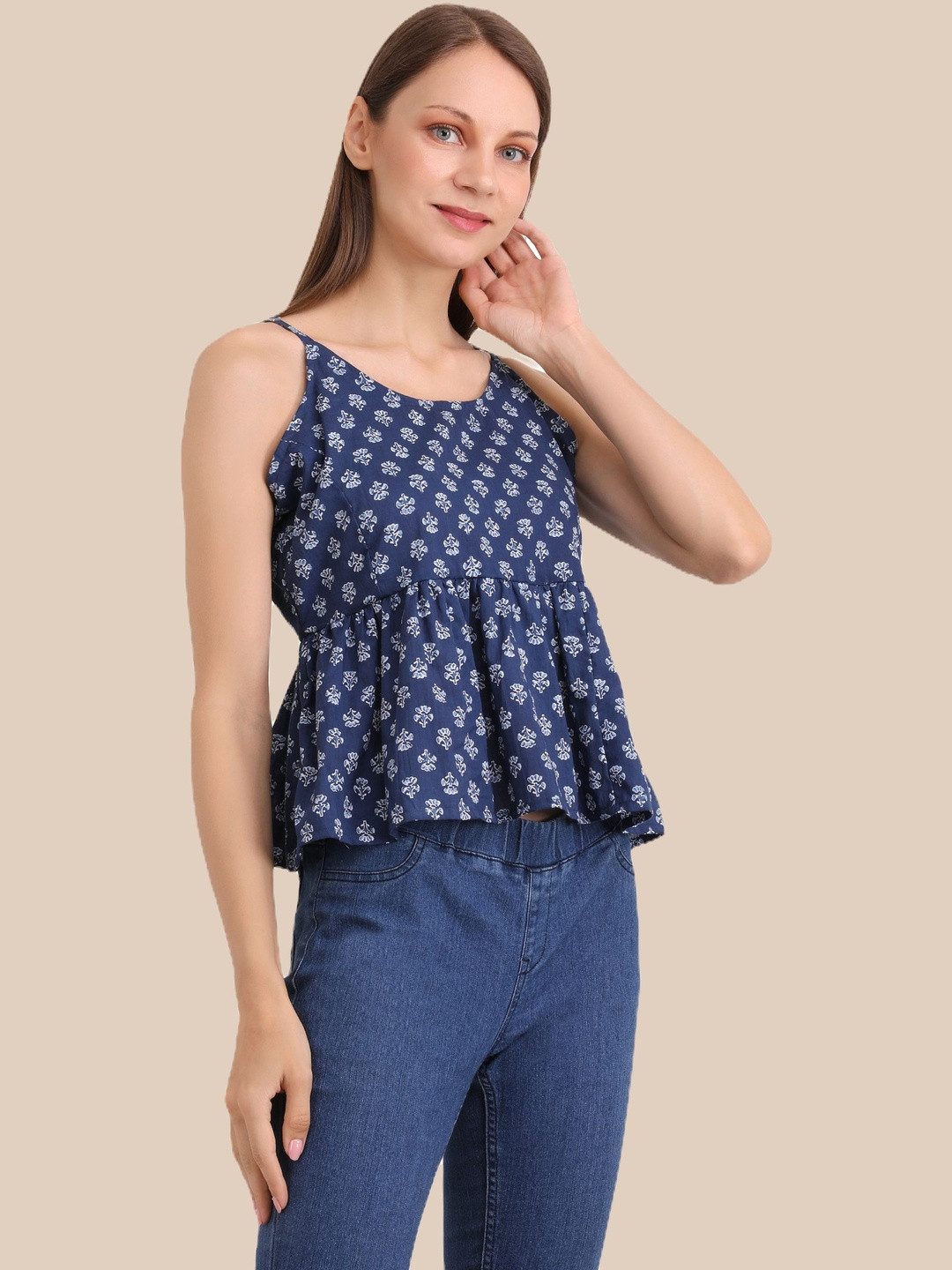 UNFAKENOW Print Ethnic Cotton Peplum Top