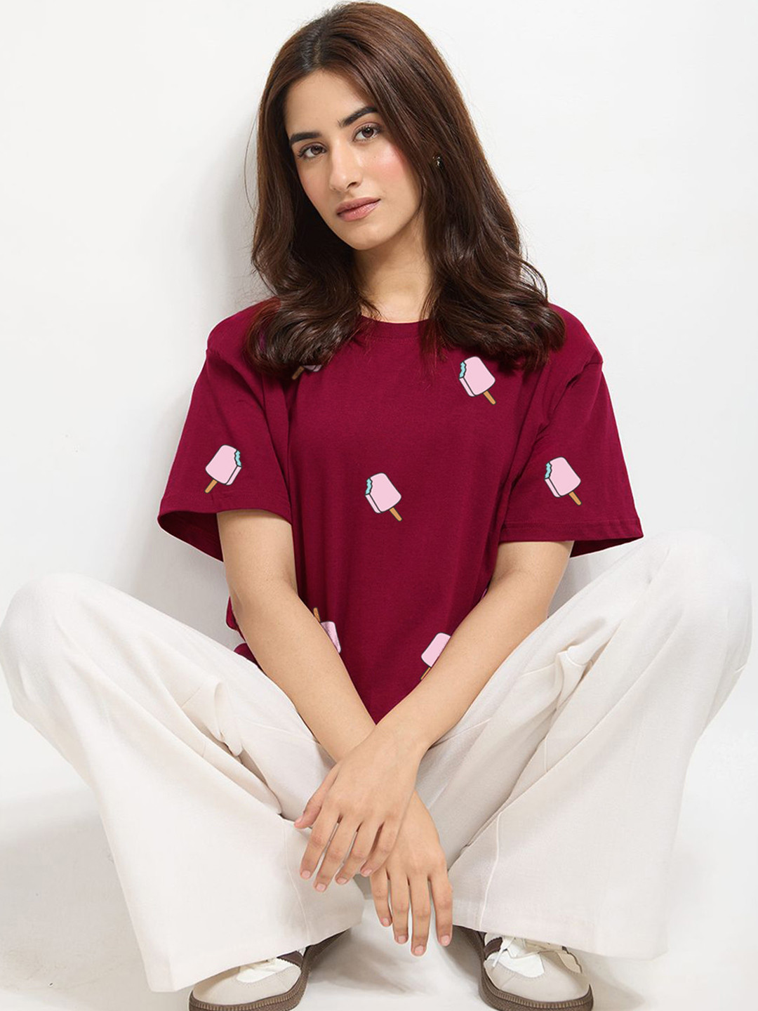 DKY Graphic Printed Drop-Shoulder Sleeves Oversized Pure Cotton T-shirt