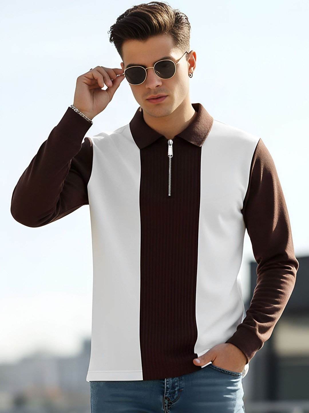 THE BEETEL HOUSE Men Colourblocked Polo Collar T-shirt