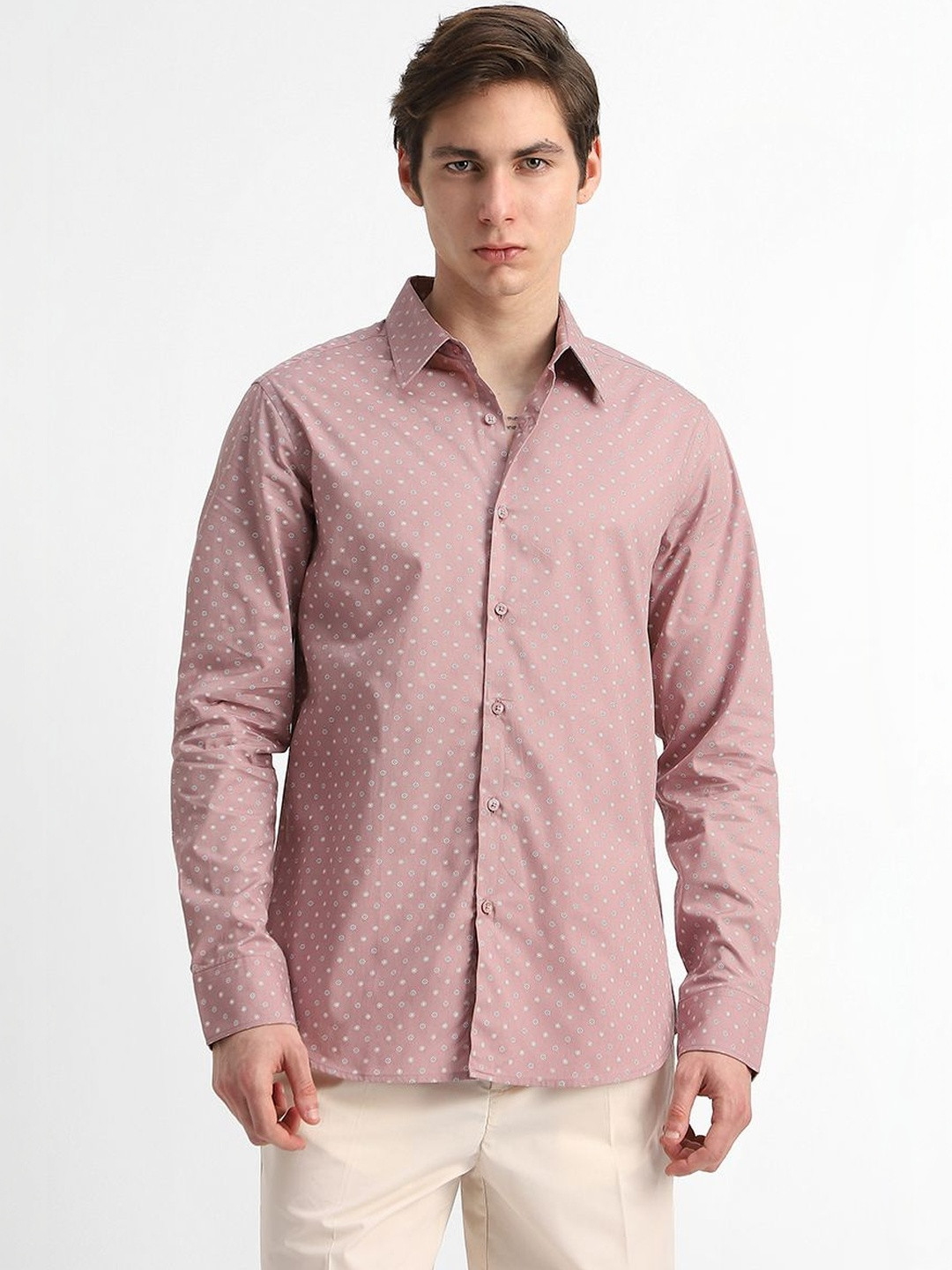 Snitch Abstract Cotton Long Sleeves Slim Fit Shirt