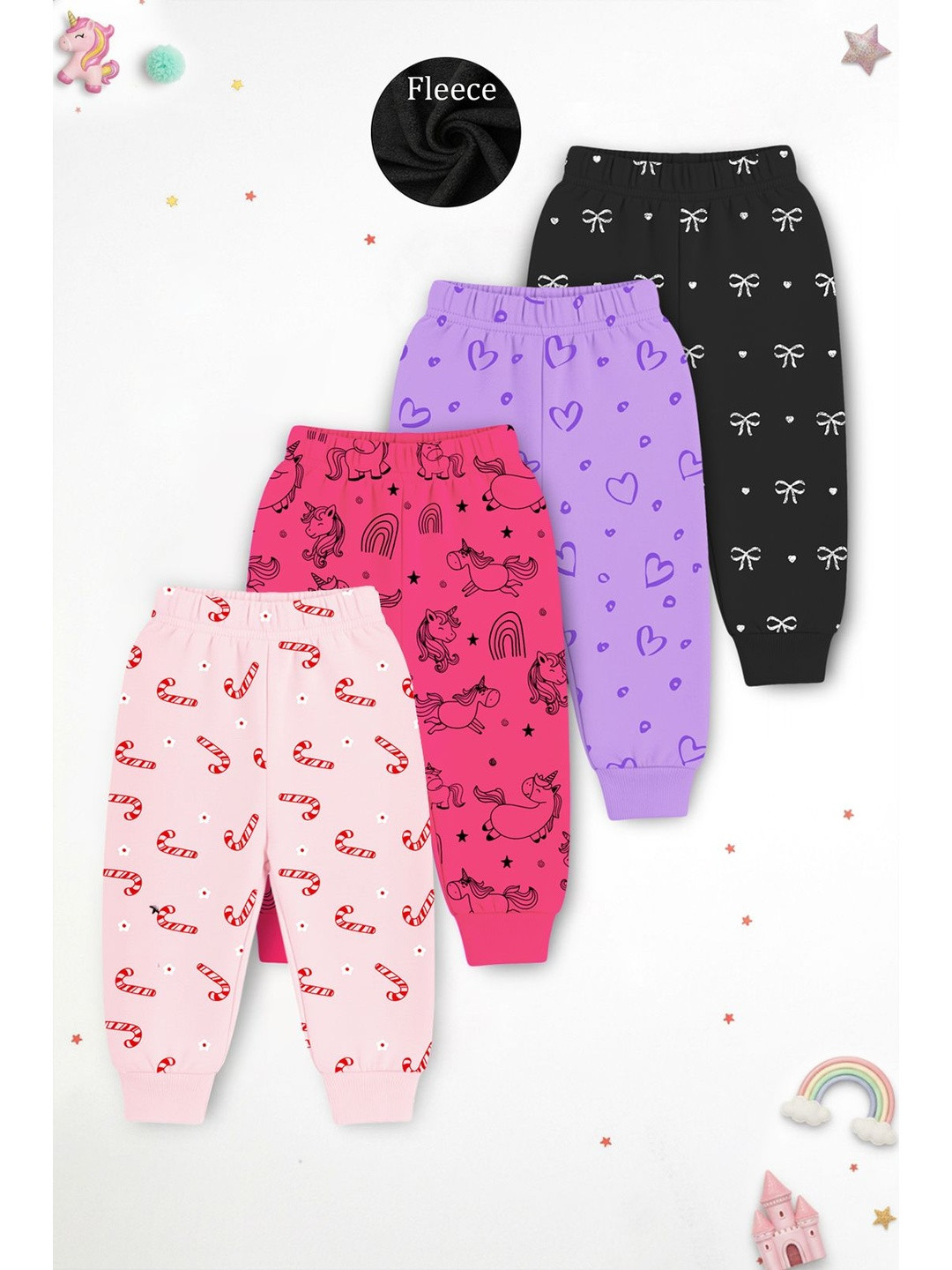 YK X Trampoline Girls Pack Of 4 Printed Joggers