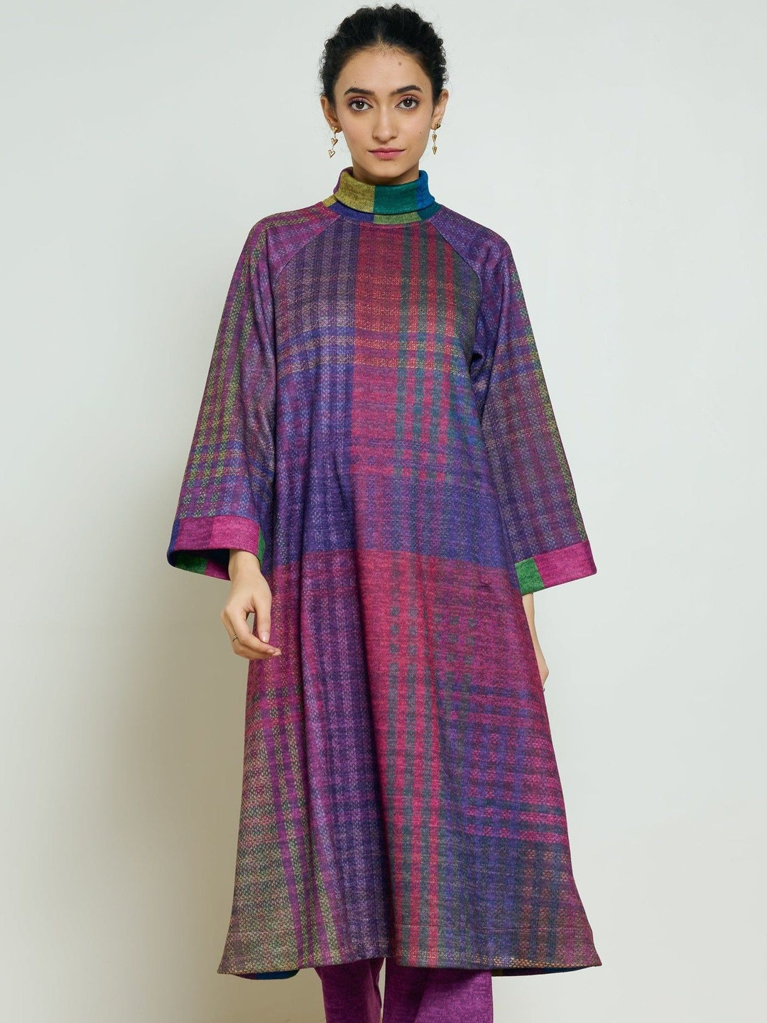 Rustorange Gotta Patti Wildwood Checked Acrylic A-Line Knee Length Kurta