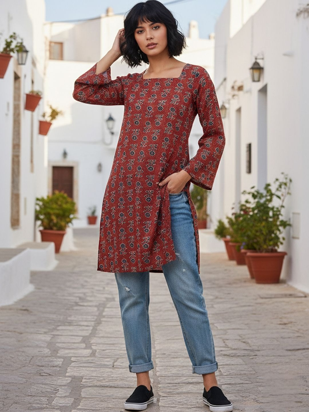 AADVIKA Women Floral Printed Flared Sleeves Kurta