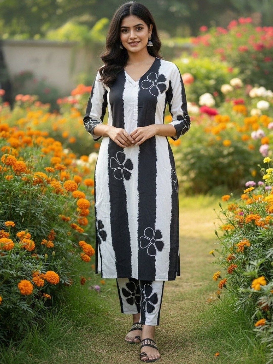 GOBYA Women Printed Regular Kurta with Trousers