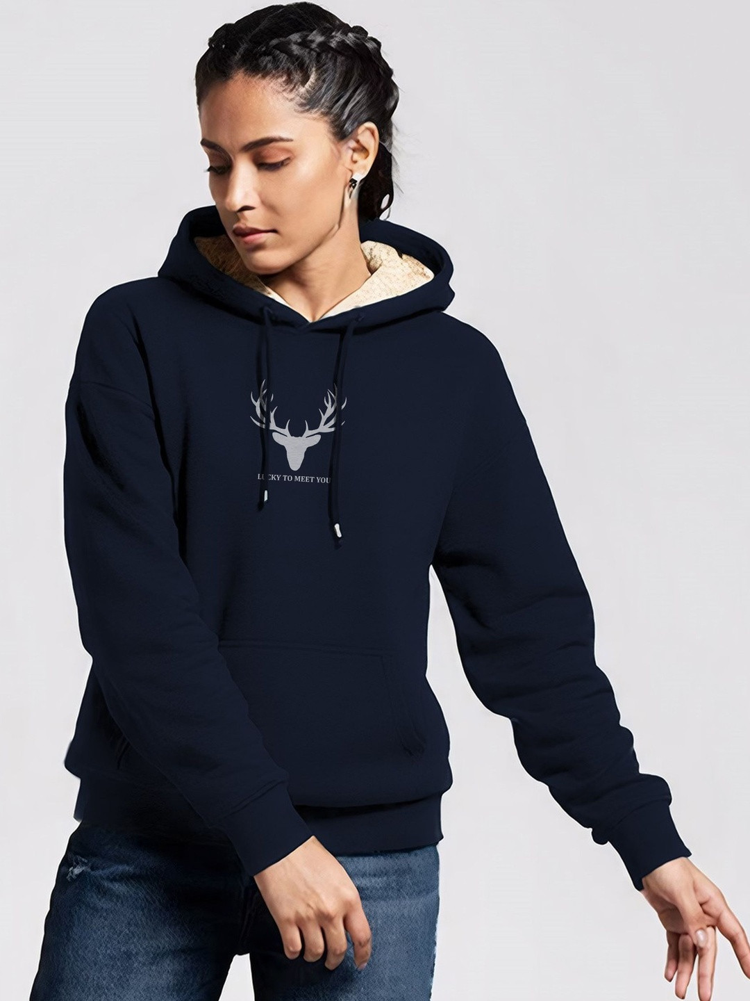 TOGS & TERRE Women Printed Hooded Sweatshirt