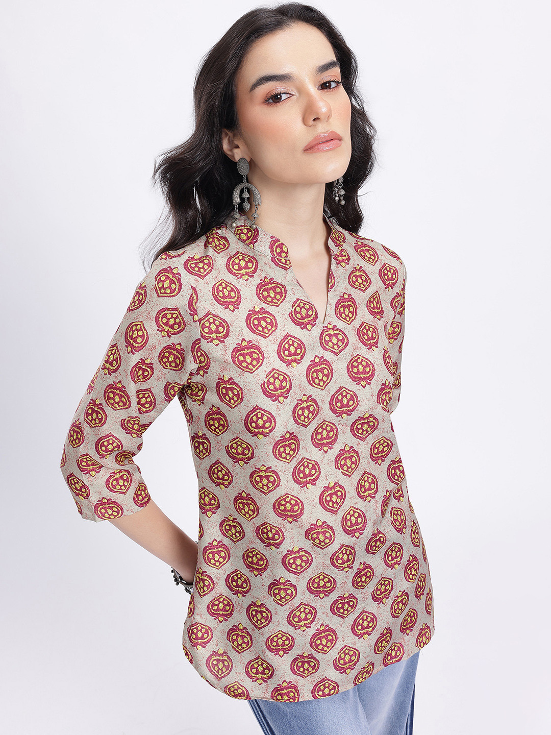 Anouk Rustic Ethnic Motifs Printed Mandarin Collar Straight Kurti