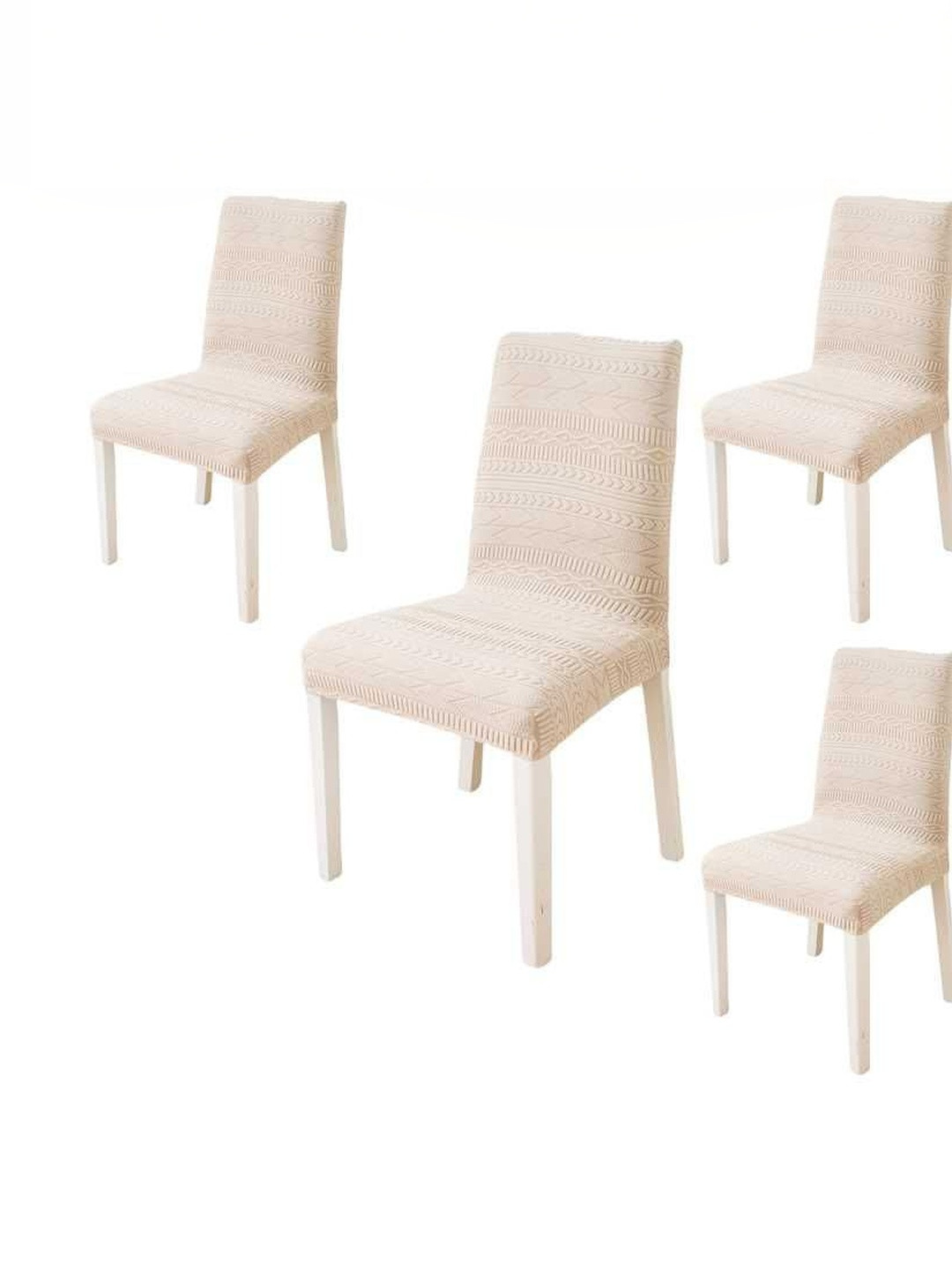 HOMETHREADS Set Of 4 Cream Self design Chair Covers