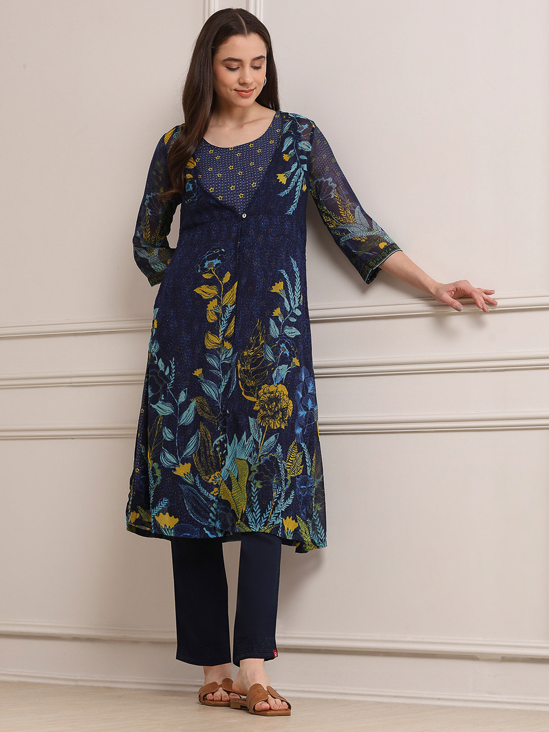 Biba Women Floral Printed Regular Kurta with Trousers