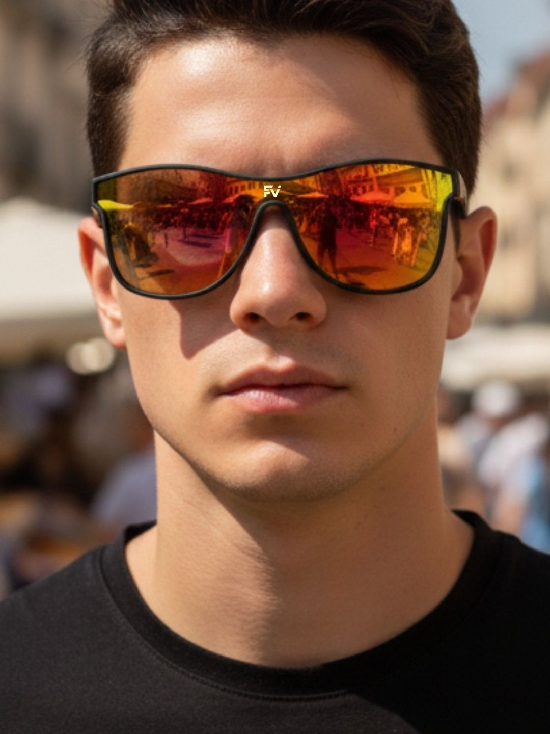 Framesvista Unisex Mirrored Lens & Black Sports Sunglasses with