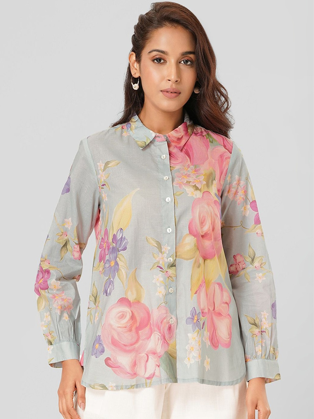 AKKRITI BY PANTALOONS Shirt Collar Printed Tunic