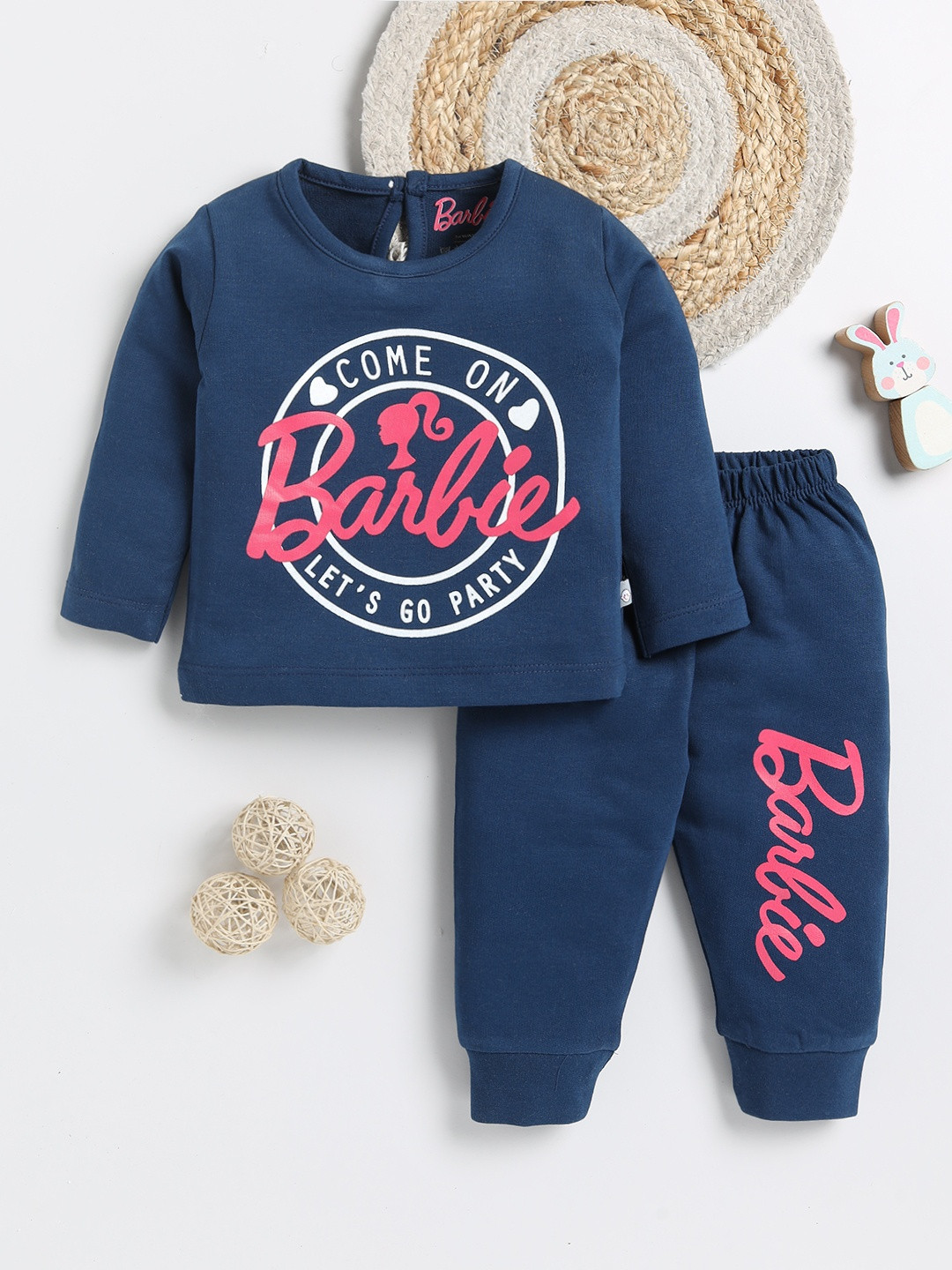 YK X Tinyo Infant Girls Barbie Printed Pure Cotton T-shirt with Joggers