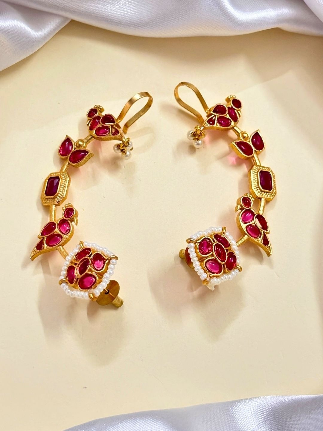 VIVAZS Gold-Plated Kundan studded Peacock Shaped Ear Cuff Earrings
