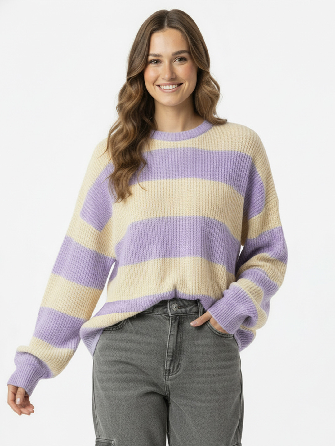HERE&NOW Oversized Striped Pullover Sweater