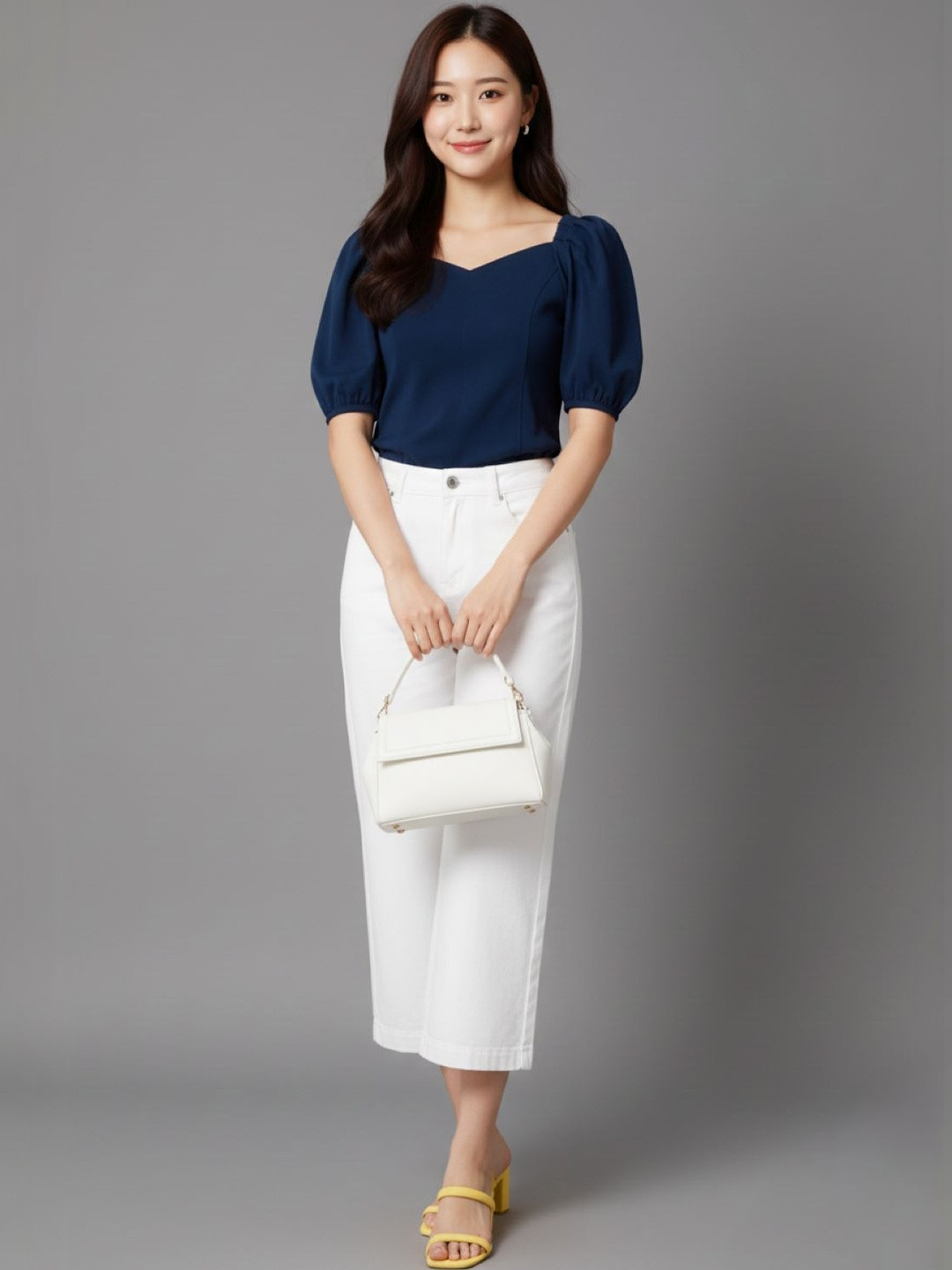Pookiie Sweetheart Neck Puff Sleeve Scuba Top