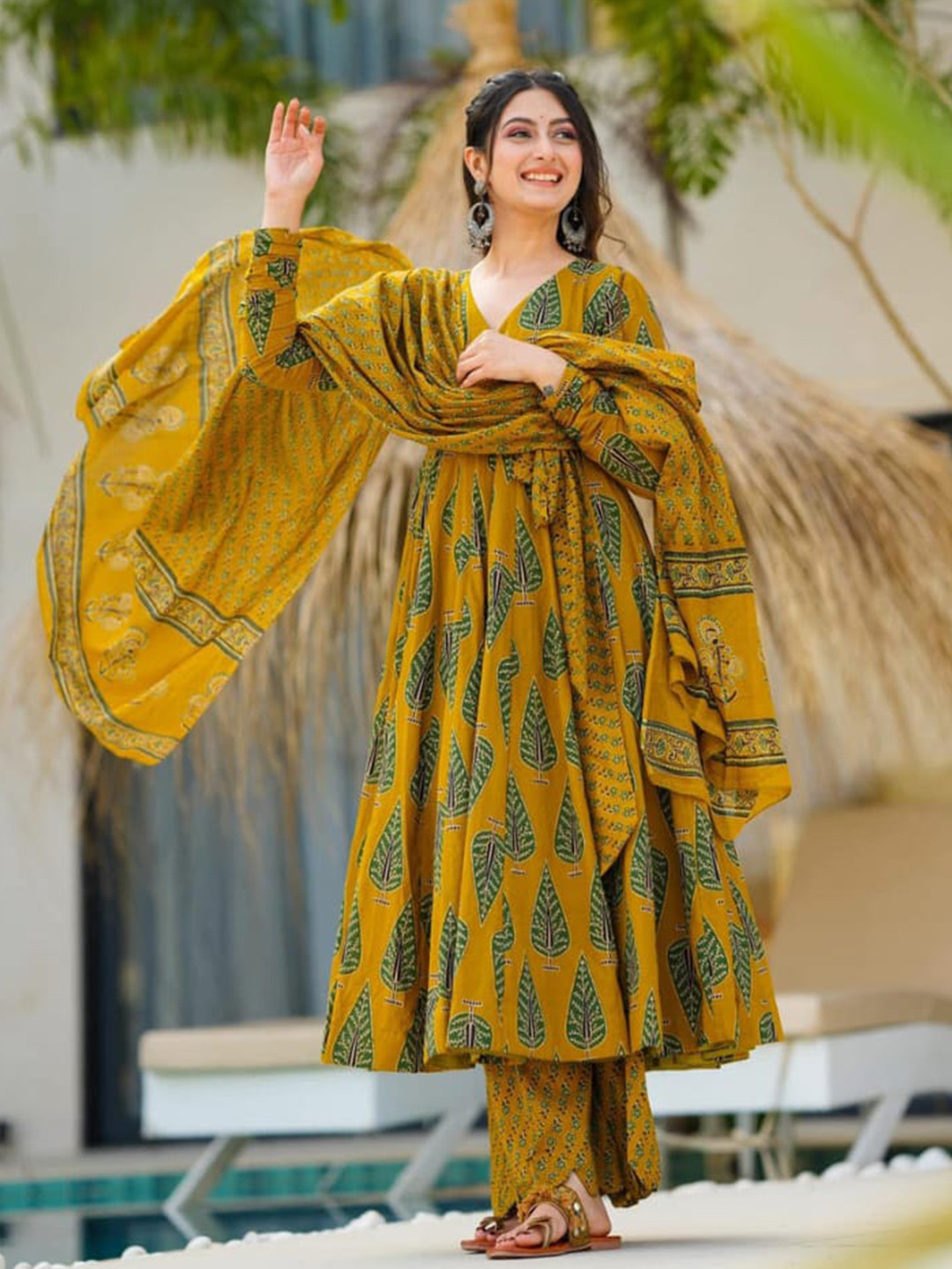 MST Women Ethnic Motifs Printed Panelled Pure Cotton Kurta with Palazzos & With Dupatta