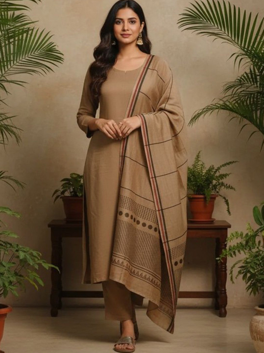 BAMSOM WEAR Women Regular Sequinned Kurta with Salwar & With Dupatta