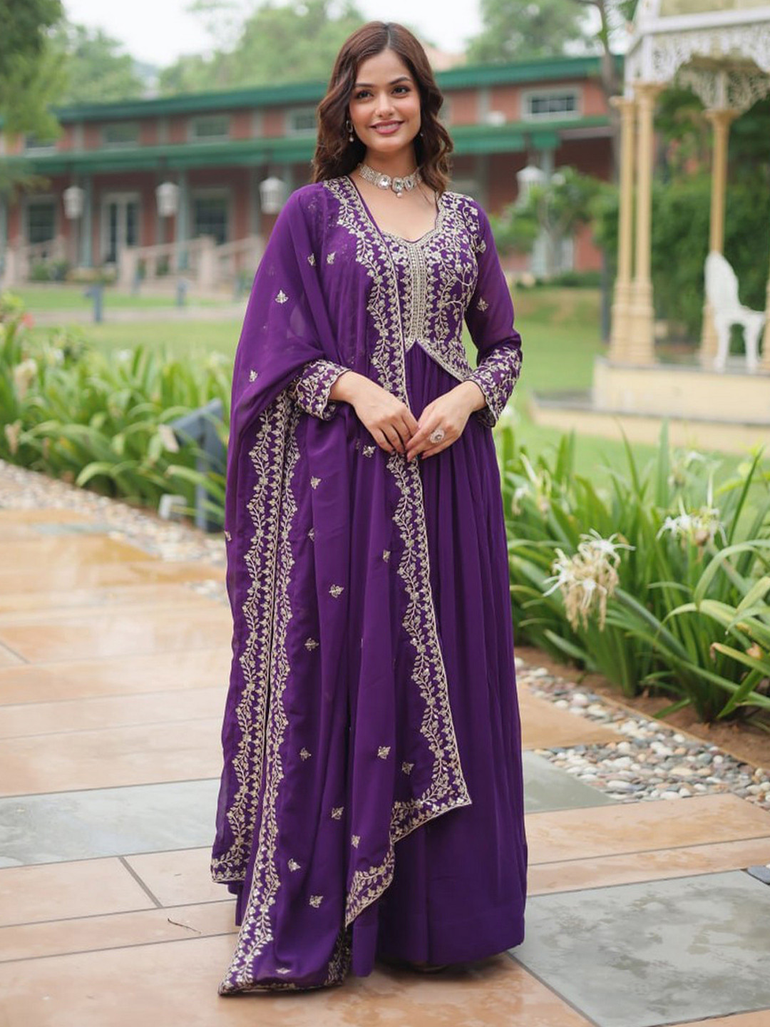 Livewear Women Ethnic Motifs Embroidered Empire Thread Work Kurta With Dupatta